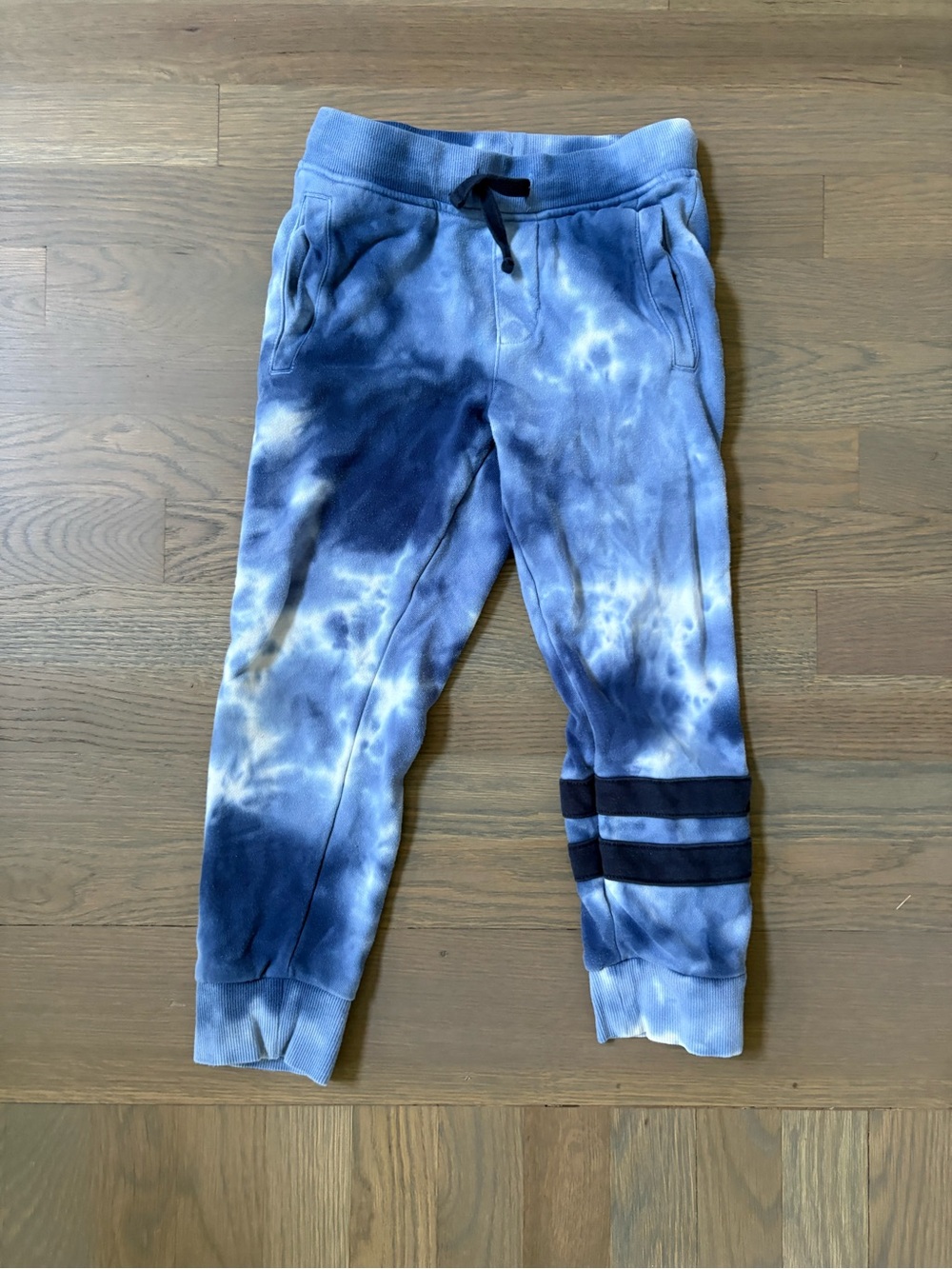 Kids Tie-Dye Blue Jogger Sweatpants with Striped Leg Detail